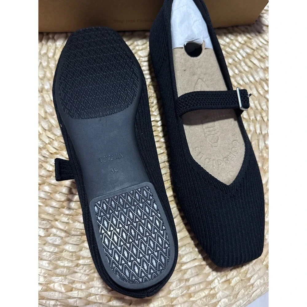 VIVAIA Mary Jane Knit Flats Comfortable Everyday Shoes Black EU/39 US/8